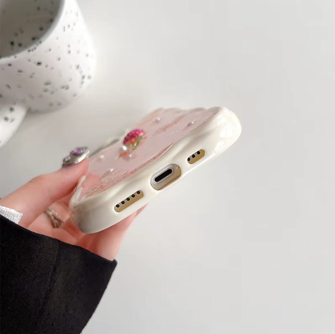 Korean Resin Art Tulip & Pearl iPhone Case