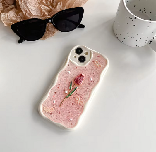 Korean Resin Art Tulip & Pearl iPhone Case