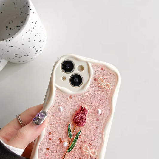 Korean Resin Art Tulip & Pearl iPhone Case