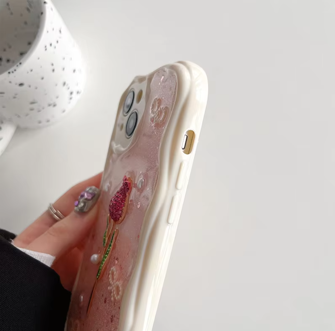 Korean Resin Art Tulip & Pearl iPhone Case